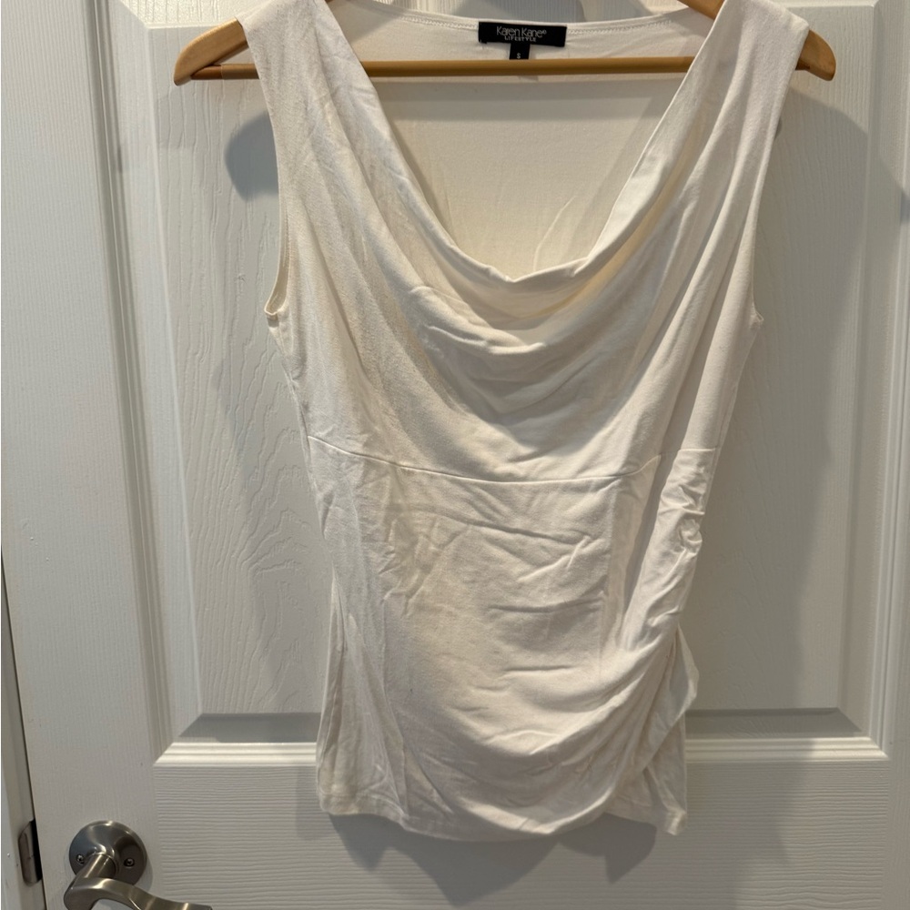 Karen Kane Cream Draped Sleeveless Blouse